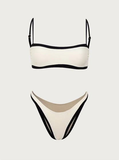 Swimwear- Contrast Binding Bra & Bikini for Beach Days- - Pekosa Women Fashion