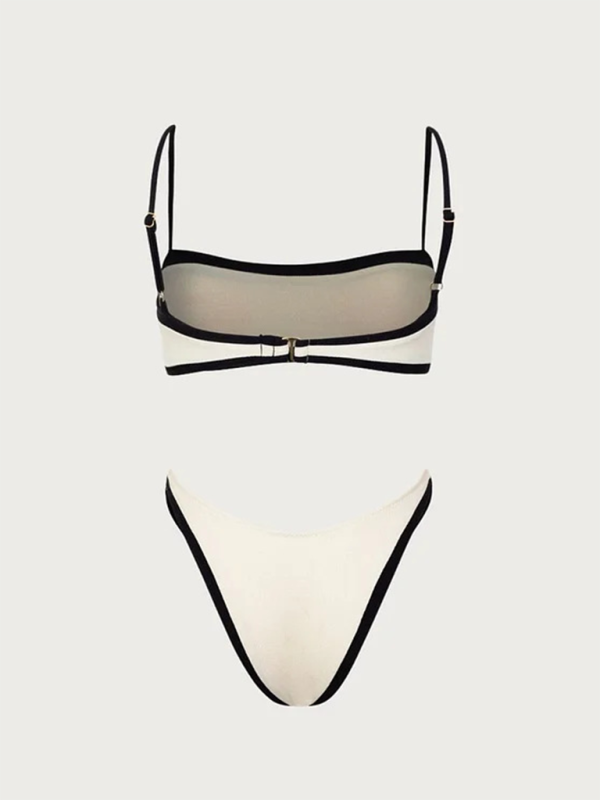 Swimwear- Contrast Binding Bra & Bikini for Beach Days- - Pekosa Women Fashion