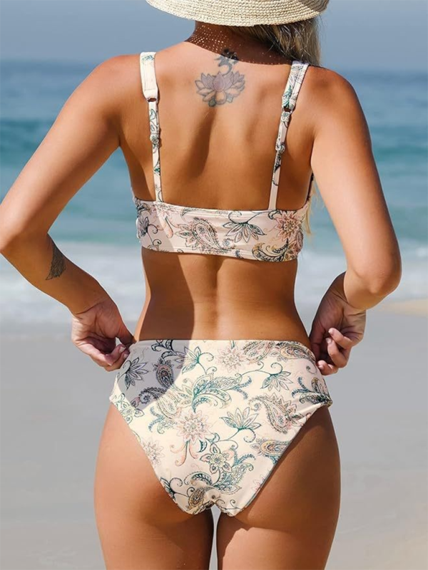 Swimwear- Floral 2-Piece Swimsuit with Lace-Up Top & Mid-Waist Bikini- - Pekosa Women Fashion