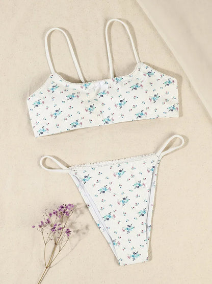 Floral Bra - Bikini and Mini Skirt Swimwear Set