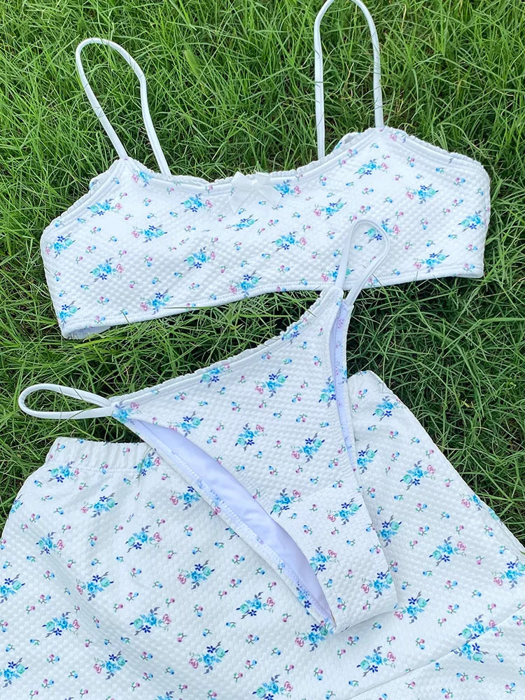 Floral Bra - Bikini and Mini Skirt Swimwear Set