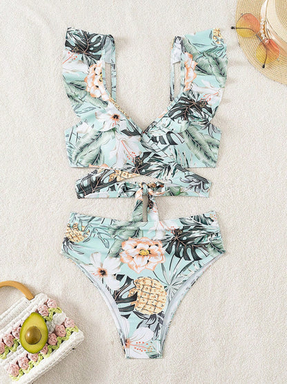 Swimwear - Floral Criss-Cross High-Waist Tankini Two-Piece Swimwear