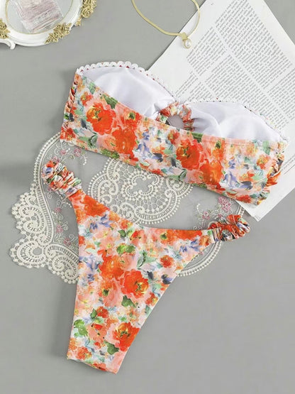 Swimwear - Floral Paisley Bandeau Swim Set 2-Piece Beachwear