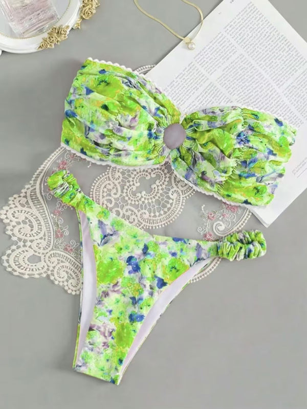 Swimwear - Floral Paisley Bandeau Swim Set 2-Piece Beachwear