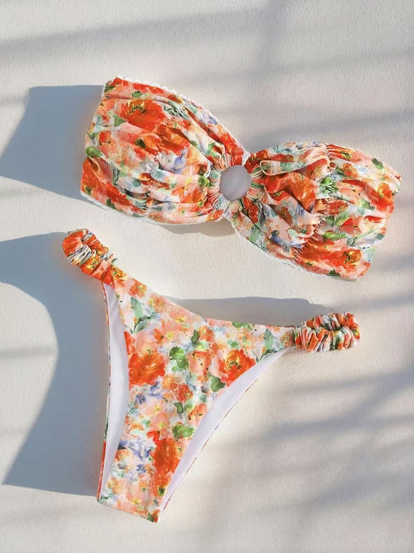 Swimwear - Floral Paisley Bandeau Swim Set 2-Piece Beachwear