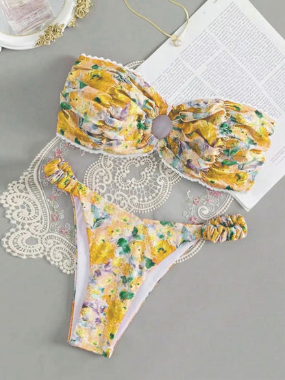 Swimwear - Floral Paisley Bandeau Swim Set 2-Piece Beachwear