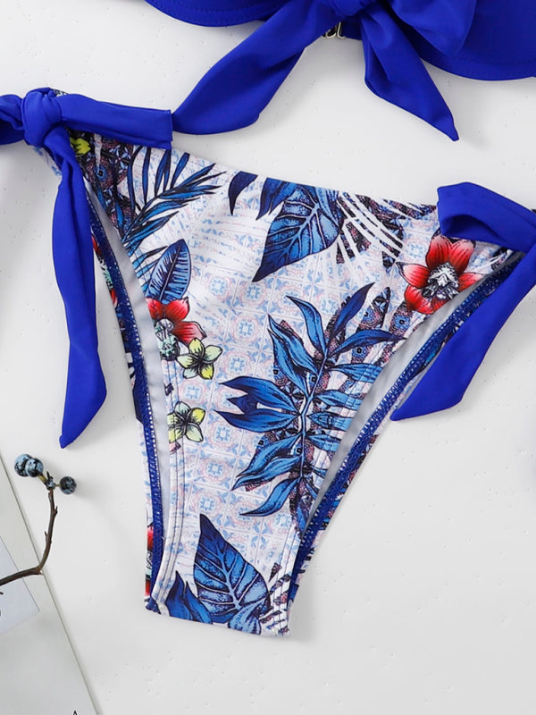 Swimwear - Floral Push-Up Bikini Tie-Side Color Block Swimsuit