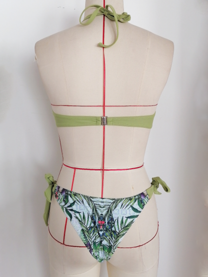 Swimwear - Floral Push-Up Bikini Tie-Side Color Block Swimsuit