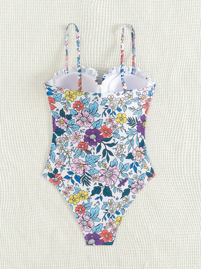 Swimwear - Floral Push-Up Swimwear One-Piece Bustier Bathing Suit