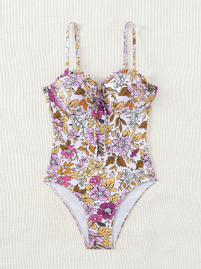 Swimwear - Floral Push-Up Swimwear One-Piece Bustier Bathing Suit