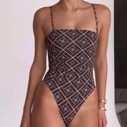 Swimwear - Geometric High Leg Swimwear One-Piece Quick-drying Swimsuit