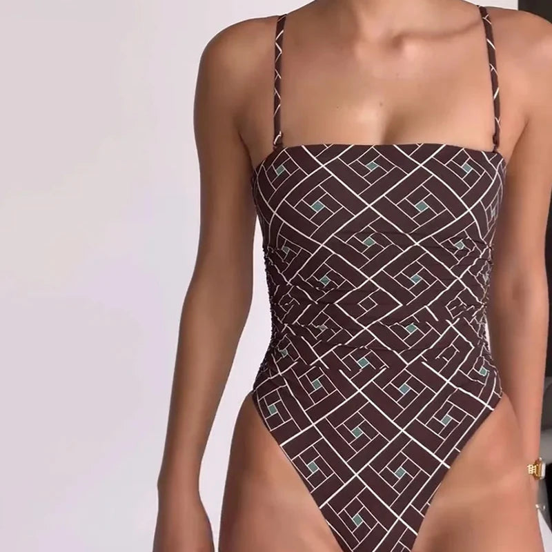 Swimwear - Geometric High Leg Swimwear One-Piece Quick-drying Swimsuit