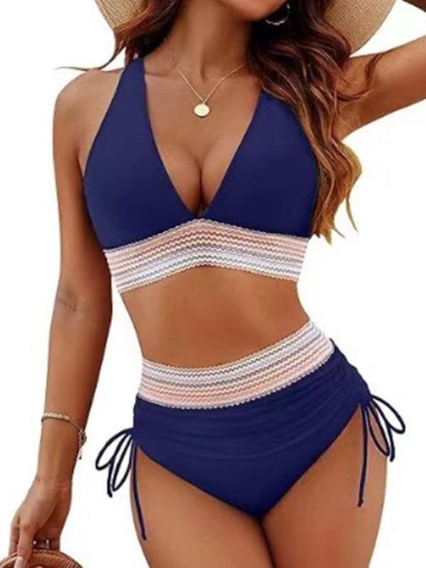 Swimwear- Halter Top & High-Waisted Bikini - Two-Piece Swimsuit- Champlain color- Pekosa Women Fashion