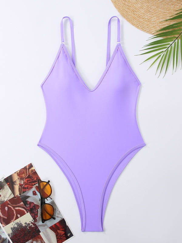 Swimwear - Lavender Swimsuit with Adjustable Straps for Pool & Beach