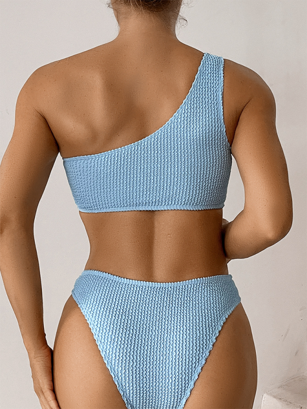 Swimwear- One-Shoulder Beachwear Two-Piece Swimsuit- - Pekosa Women Fashion