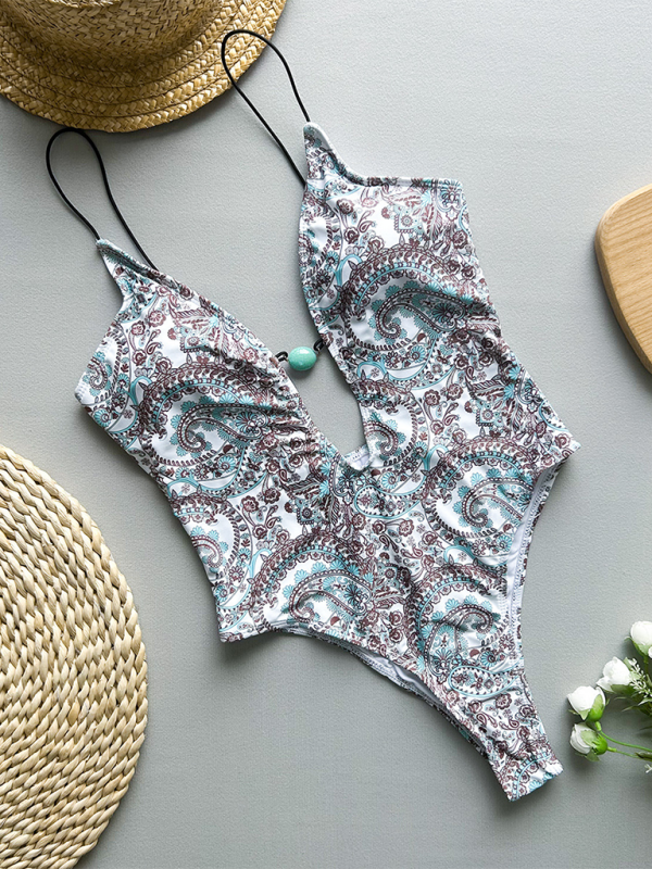 Swimwear- Paisley One-Piece Swimwear for Beach Parties- - Pekosa Women Fashion