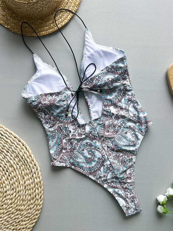 Swimwear- Paisley One-Piece Swimwear for Beach Parties- - Pekosa Women Fashion