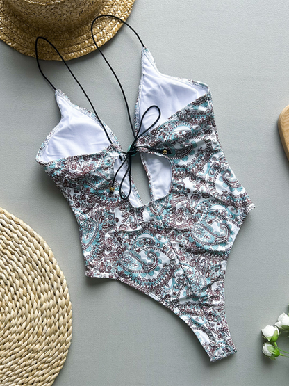 Swimwear- Paisley One-Piece Swimwear for Beach Parties- - Pekosa Women Fashion