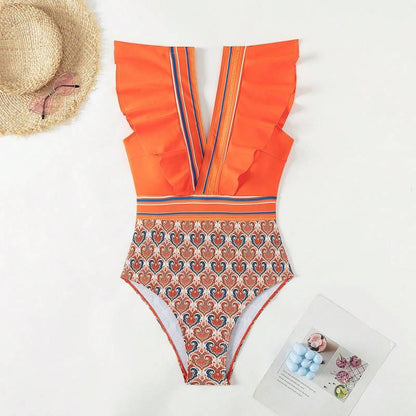 Swimwear - Paisley One-Piece Tummy Control Bathing Suit Cap Sleeve Swimwear