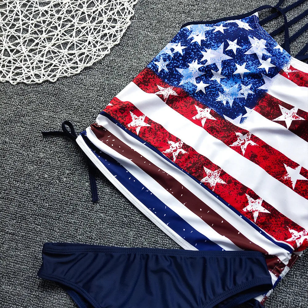 Swimwear- Patriotic Tankini for Independence Day - Tank Top & Bikini- - Chuzko Women Clothing