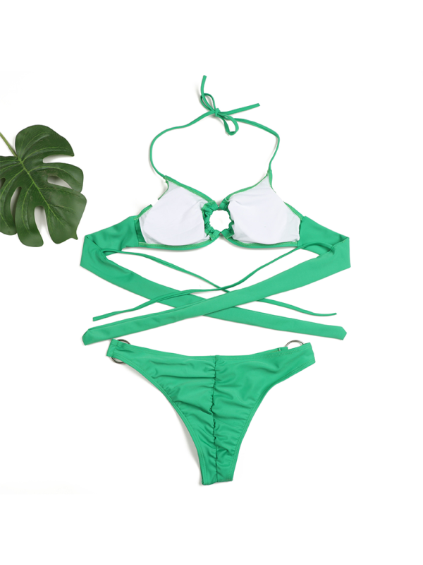 Swimwear- Poolside 2 Piece Ruched String Swimwear & Bra with Linked Rings- - Pekosa Women Fashion