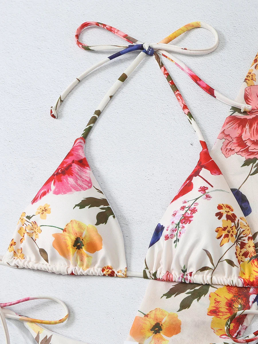 Swimwear- Romantic Floral Elegant 3-Piece Swimwear for Sun-Kissed Days- - Pekosa Women Fashion