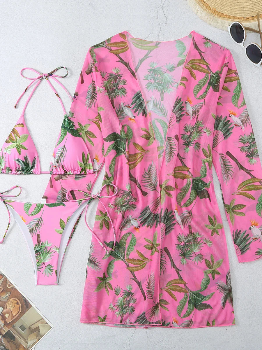 Swimwear- Romantic Floral Elegant 3-Piece Swimwear for Sun-Kissed Days- - Pekosa Women Fashion