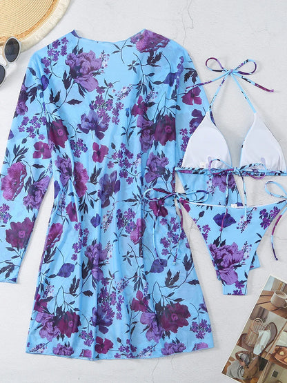 Swimwear- Romantic Floral Elegant 3-Piece Swimwear for Sun-Kissed Days- - Pekosa Women Fashion