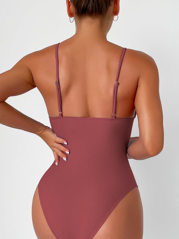 Swimwear- Sculpted Silhouette Tummy Control Solid Ruched One-Piece Swimwear- - Pekosa Women Fashion