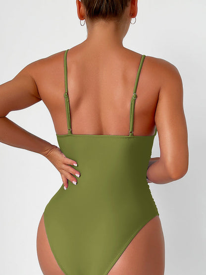 Swimwear- Sculpted Silhouette Tummy Control Solid Ruched One-Piece Swimwear- - Pekosa Women Fashion