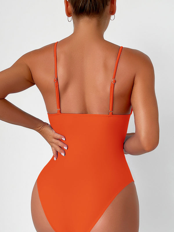 Swimwear- Sculpted Silhouette Tummy Control Solid Ruched One-Piece Swimwear- - Pekosa Women Fashion