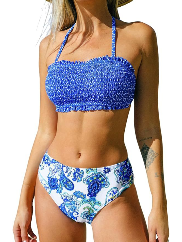 Swimwear- Smocked Bandeau Bikini & Tube Top Set for Women- - Pekosa Women Fashion