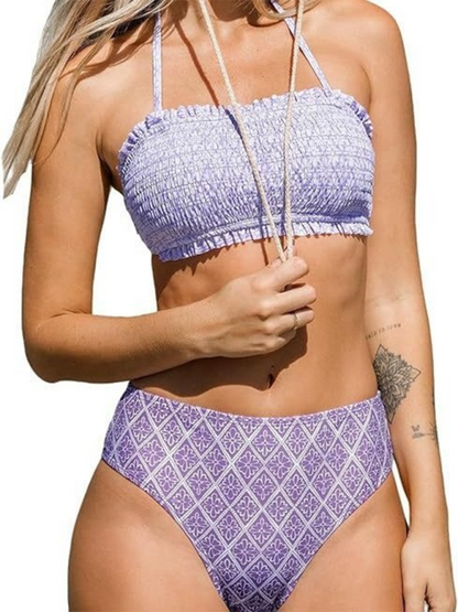 Swimwear- Smocked Bandeau Bikini & Tube Top Set for Women- - Pekosa Women Fashion