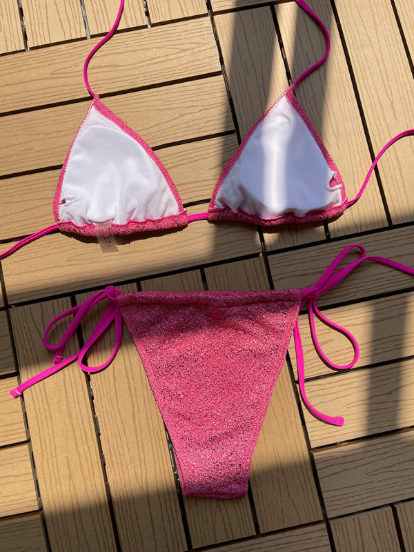 Maillot de bain string 2 pièces Sparkle - Soutien-gorge triangle et bikini noué sur le côté