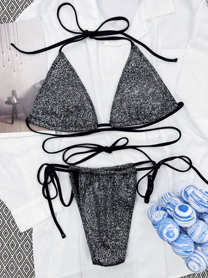 Maillot de bain string 2 pièces Sparkle - Soutien-gorge triangle et bikini noué sur le côté