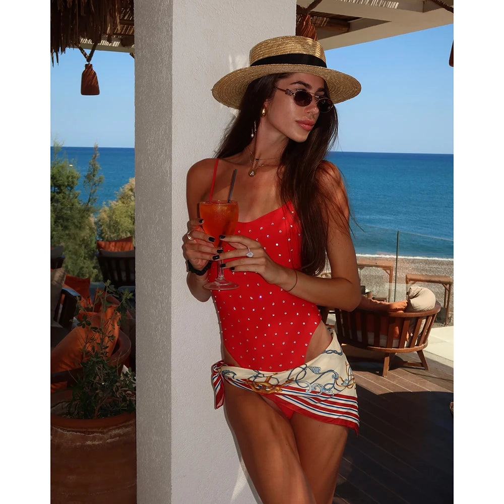 Swimwear - Sparkle Beaded Swimwear One-Piece Swimsuit