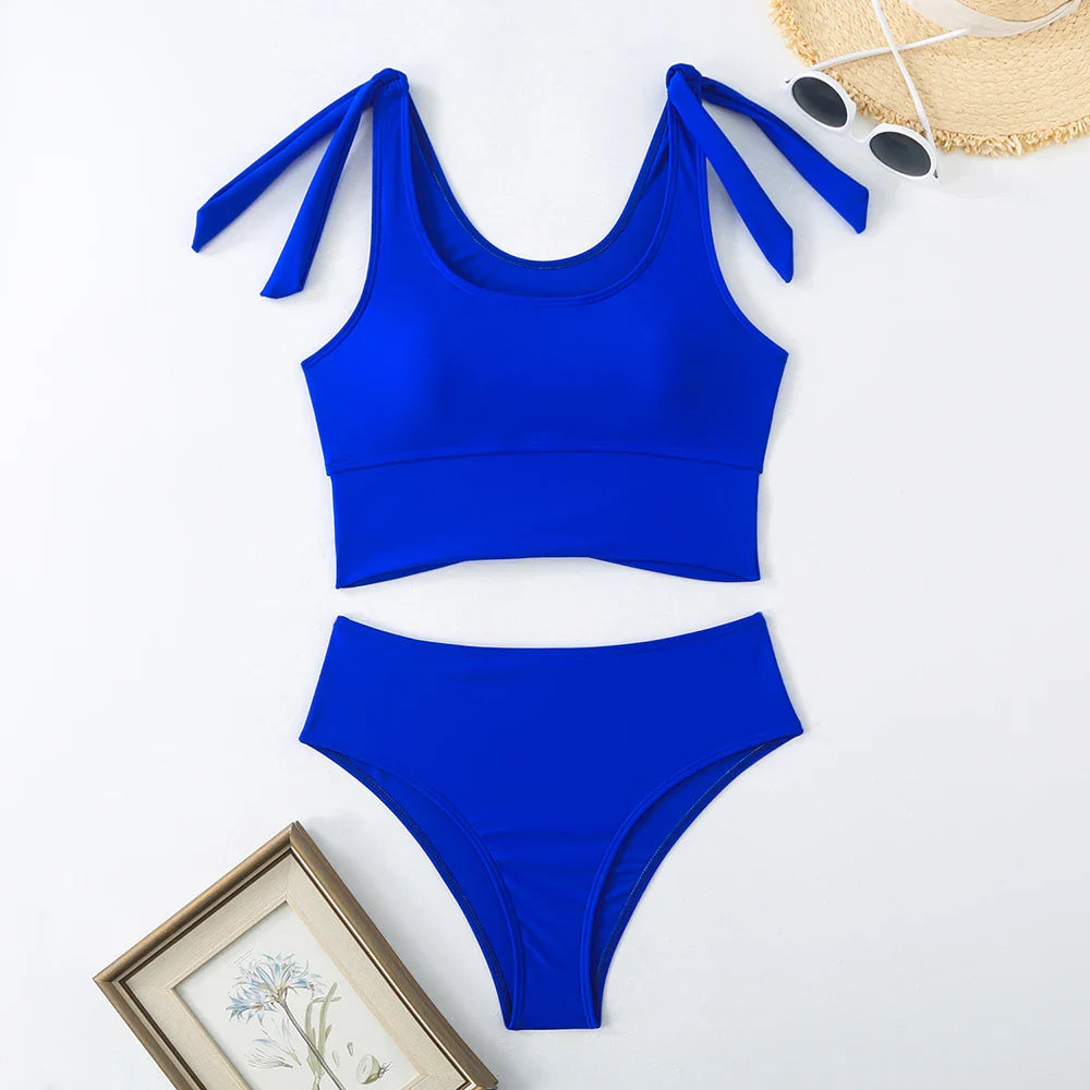 Swimwear- Sporty Blue Swimwear Two-Piece Tankini for Sun, Sand, and Surf- - Pekosa Women Fashion