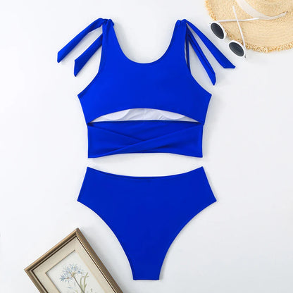 Swimwear- Sporty Blue Swimwear Two-Piece Tankini for Sun, Sand, and Surf- - Pekosa Women Fashion