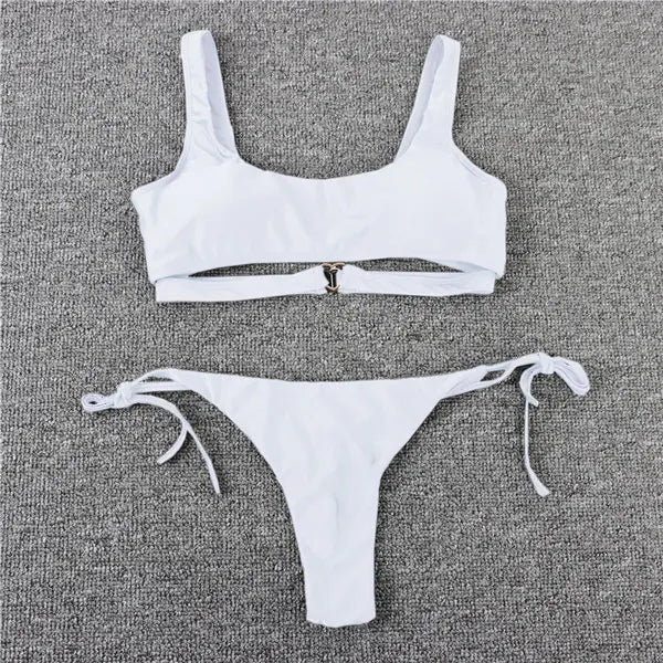 Swimwear- Sporty Bra String 2-Piece Swimwear Tie-Side Micro Bikini- - Pekosa Women Fashion