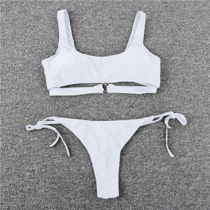 Swimwear- Sporty Bra String 2-Piece Swimwear Tie-Side Micro Bikini- - Pekosa Women Fashion