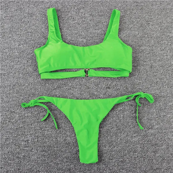 Swimwear- Sporty Bra String 2-Piece Swimwear Tie-Side Micro Bikini- - Pekosa Women Fashion