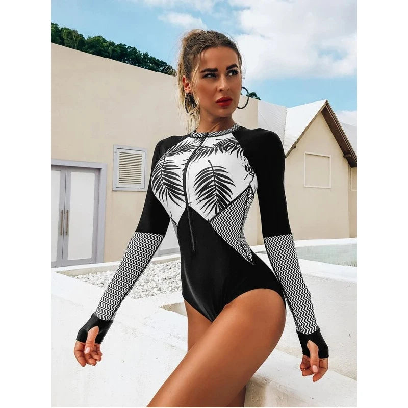 Swimwear - Sporty Surf & Swim One-Piece Suit for Active Women