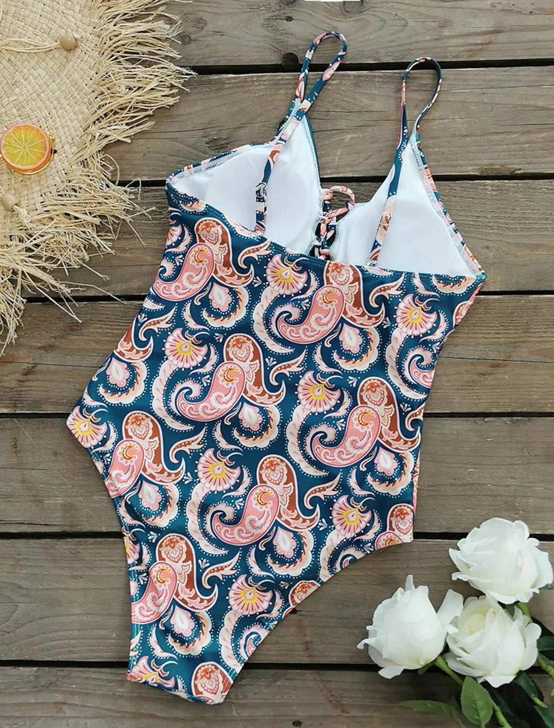 Swimwear- Sporty Tropical Print Wireless Padded Bra Swimsuit for the Beach- - Pekosa Women Clothing