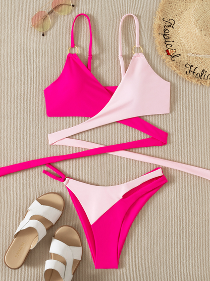 Sporty Two-Piece Swimwear Color-blocking Bikini Set