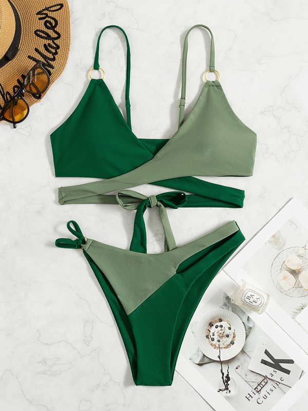 Sporty Two-Piece Swimwear Color-blocking Bikini Set