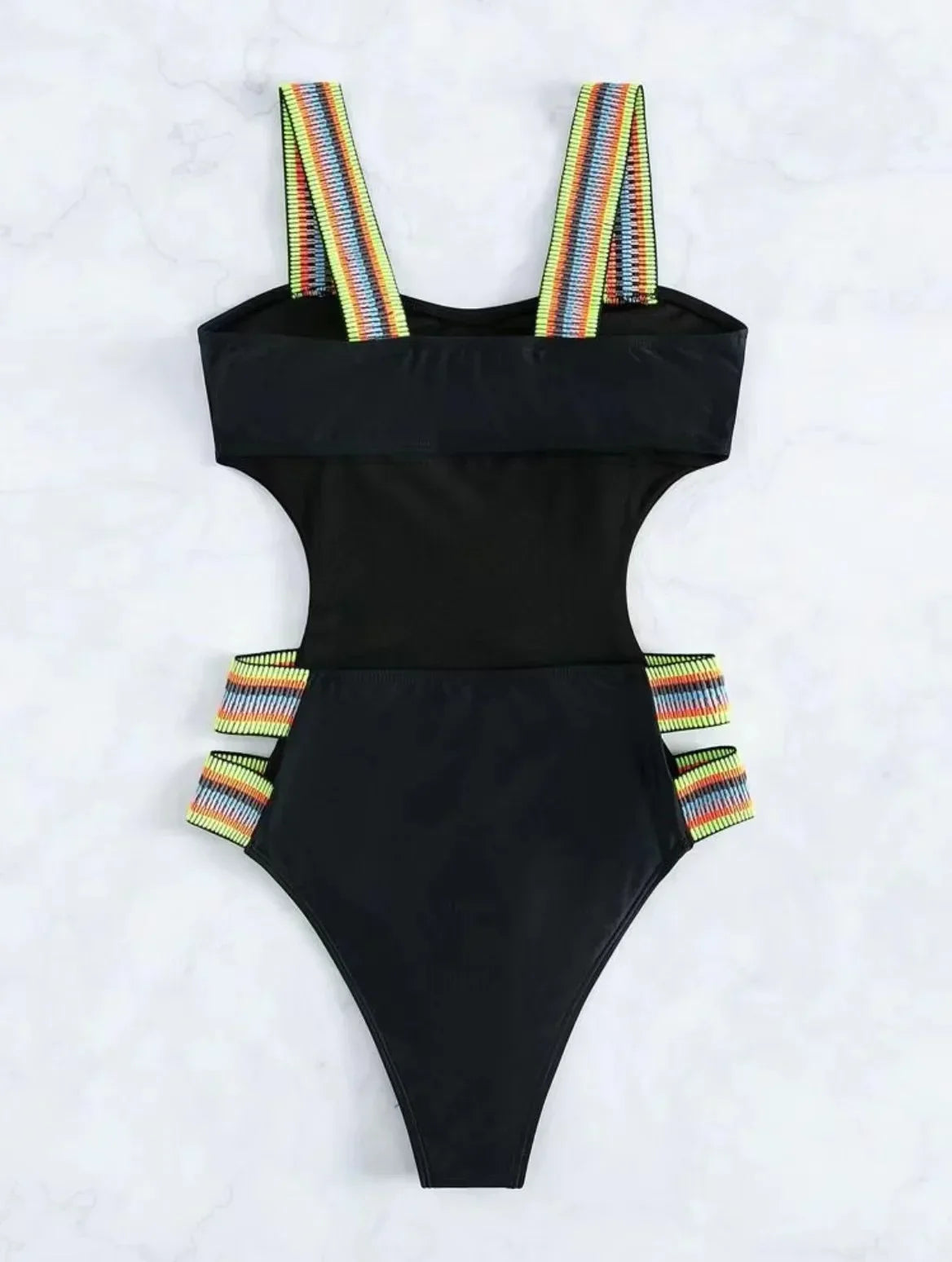 Swimwear- Strappy Solid Cutout One Piece Swimsuit with Colorful Straps for Women- - Pekosa Women Fashion