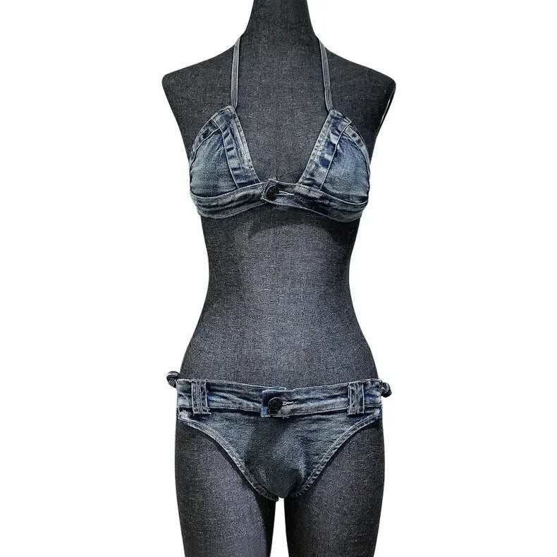 Swimwear- Summer Escapes Denim 2-Piece Swimsuit Bra & Bikini- - Pekosa Women Fashion