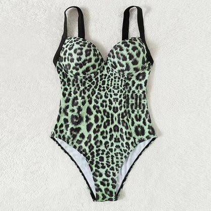 Swimwear- Summer Leopard Print Underwire Push-Up One-Piece Swimwear- - Pekosa Women Fashion