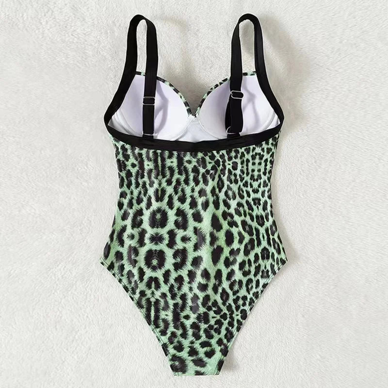 Swimwear- Summer Leopard Print Underwire Push-Up One-Piece Swimwear- - Pekosa Women Fashion