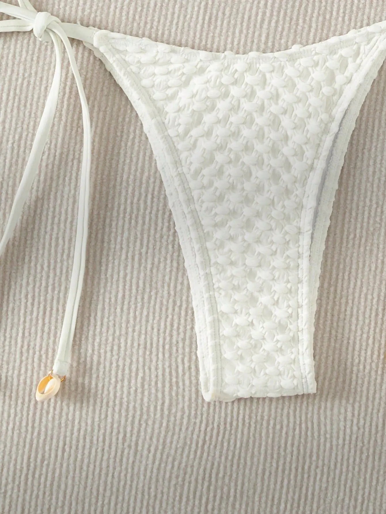 Swimwear- Textured Triangle Bikini with Padded Bra in Shell Details- - Pekosa Women Fashion